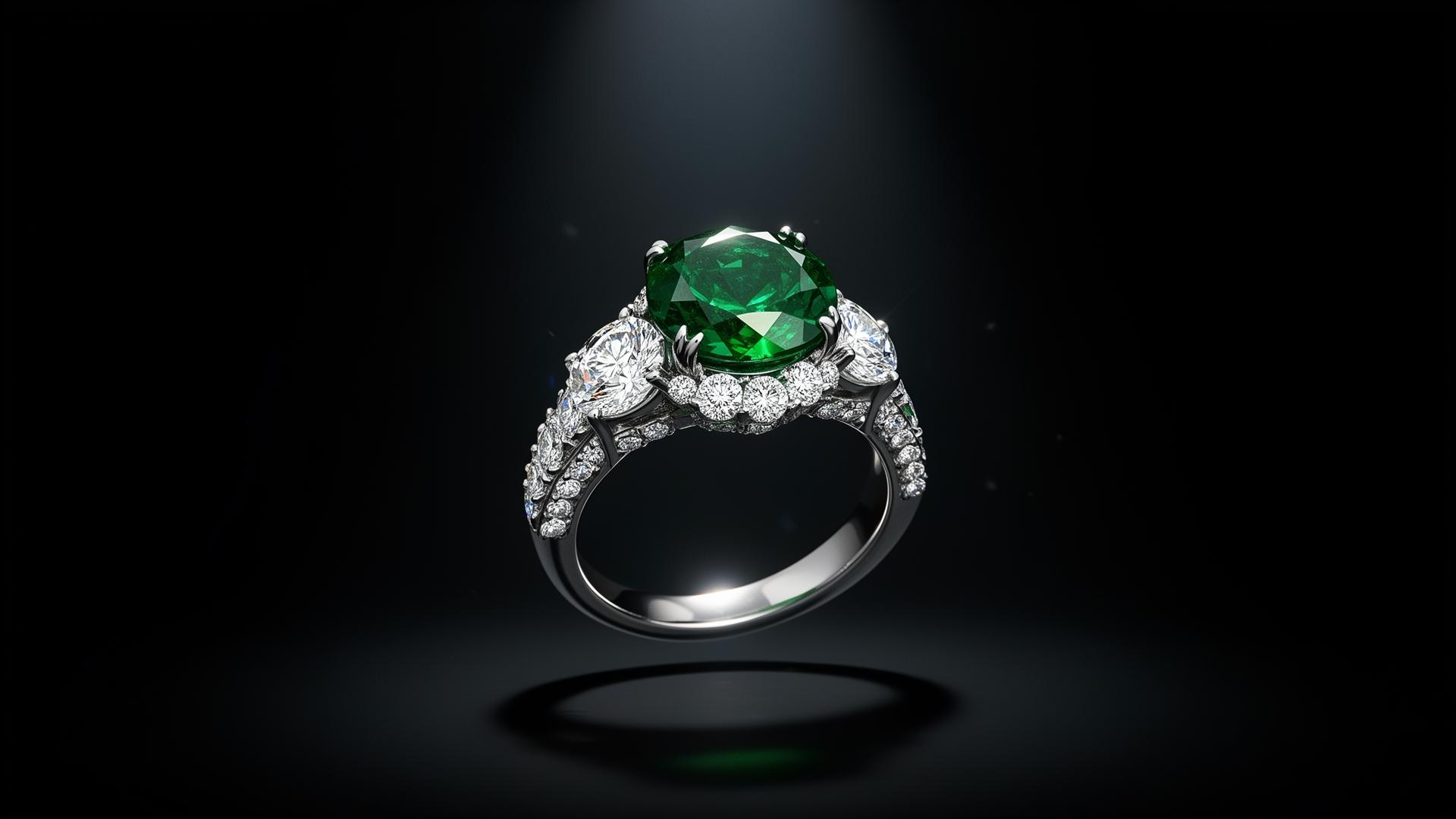 Aurora Solitaire — Platinum · 4.2ct Emerald · 1.8ct Diamonds